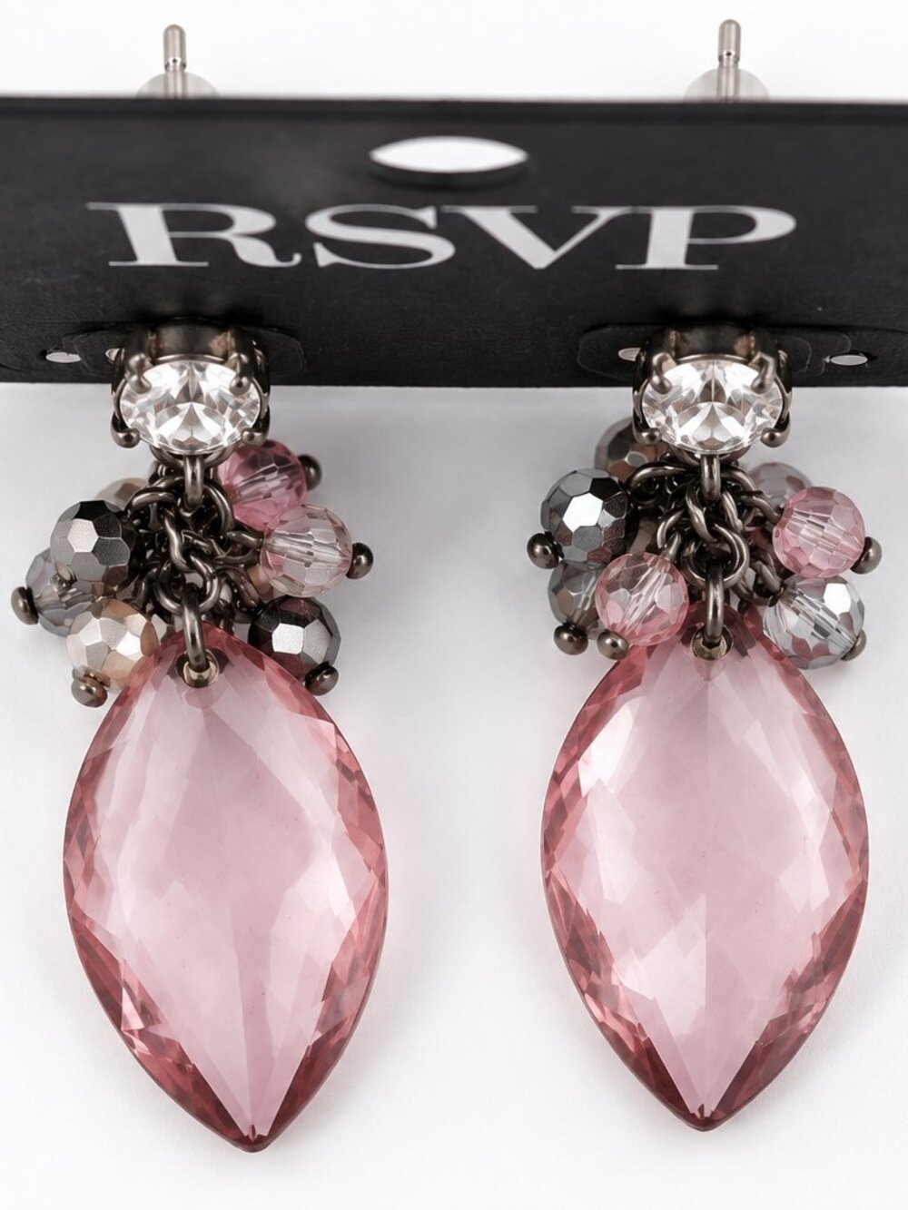 RSVP Pink Crystal Teardrop Drop Earrings